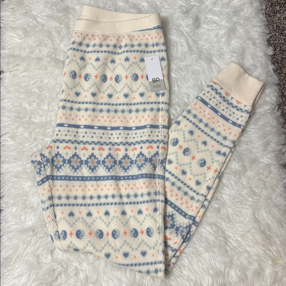 NWT BP. Ivory Birch Holiday Fairisle Sleepwear Thermal Knit Pants Size M